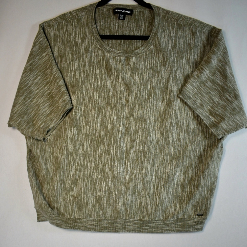 Women's DKNY Jeans Marled Knit Short Sleeve Color: Sage Size: XL
